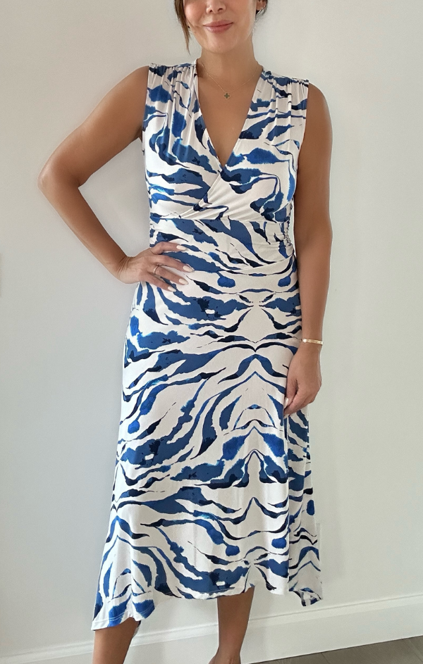 Sleeveless Surplice Dress in Oceana