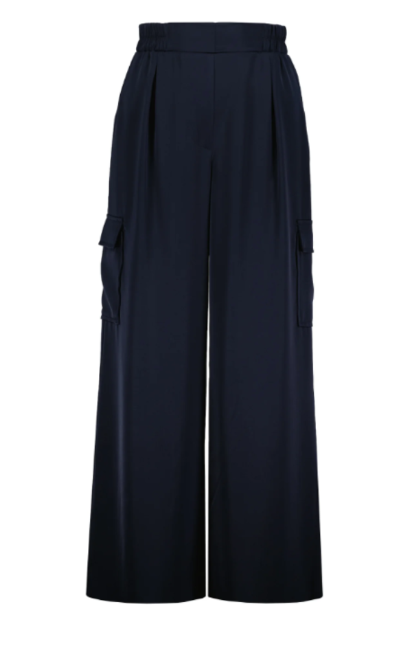 Pull On Satin Cargo Pant in Navy