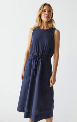 Wilhelmina Mixed Fabric Midi Dress