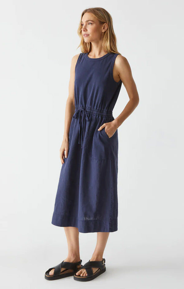 Wilhelmina Mixed Fabric Midi Dress