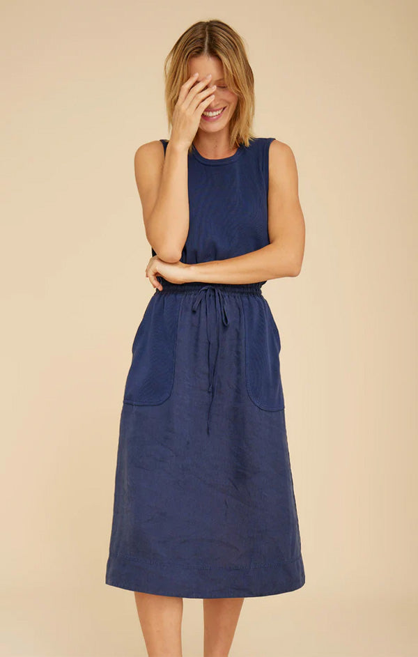 Wilhelmina Mixed Fabric Midi Dress